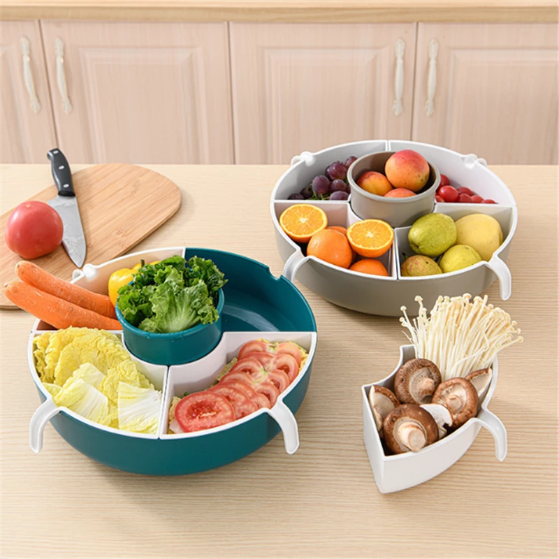 

2021 Douyin Explosion Type Rotating Hot Pot Platter Drain Vegetable Fruit Basket Creative Plate Double Plastic Home Supplies