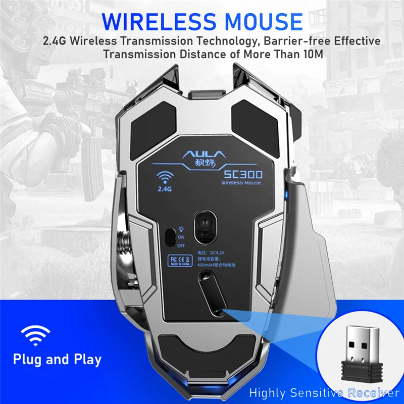 AULA SC300 2 4G Беспроводной Перезаряжаемые Мышь 4 цвета RGB игровая зарядки при