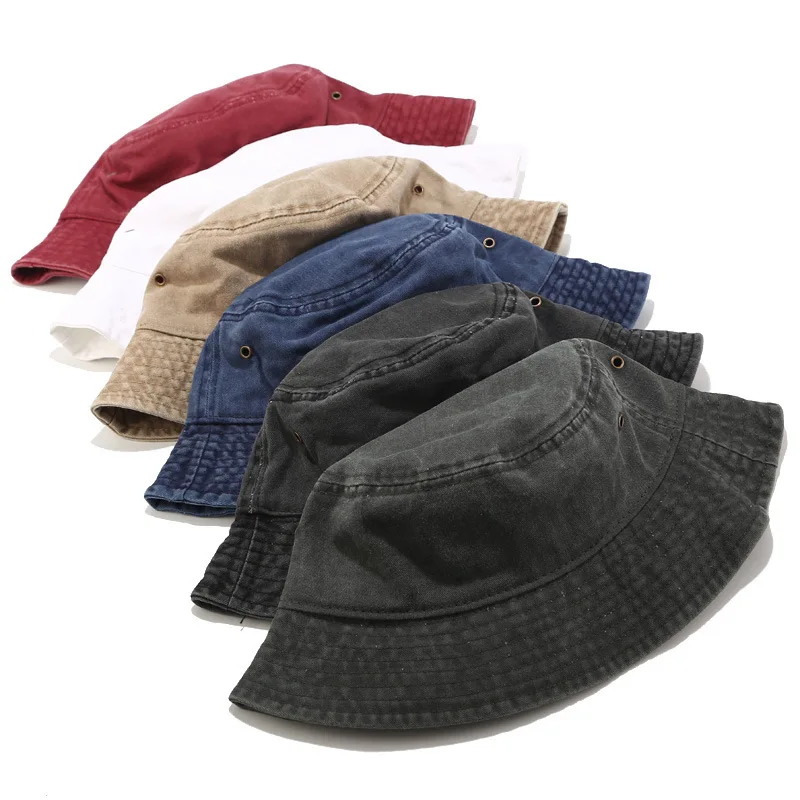 

2021 New Fisherman Hat Panama Denim Bucket Hats Outdoor Men Women Washed Cotton Bucket Cap Fashion Hip Hop Bob Hat bonnet