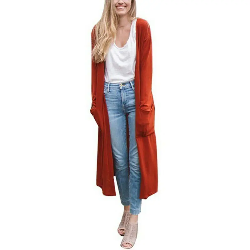 Women's Casual Coat Cardigan Tops Open Front Pockets Solid Long Sleeve Outwear | Женская одежда