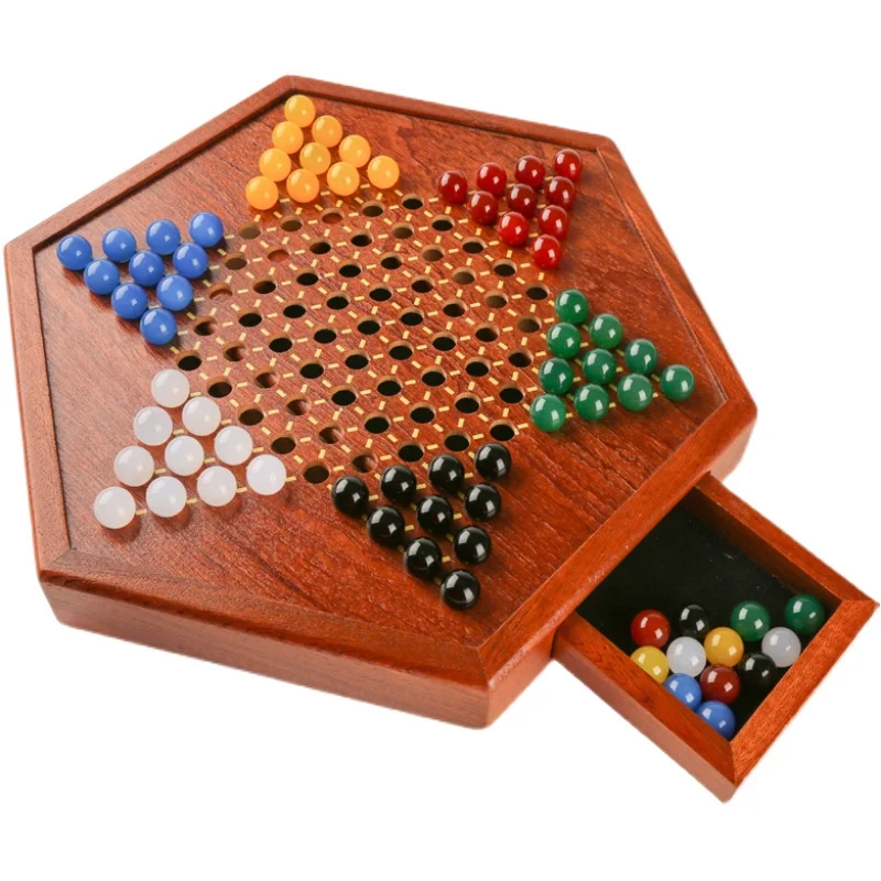 

Wood 3d Chess Set Fashionable Handmade Vintage Chinese Checkers Family Game Drawer Grass Large Table Giochi Bambini Sports QXF5