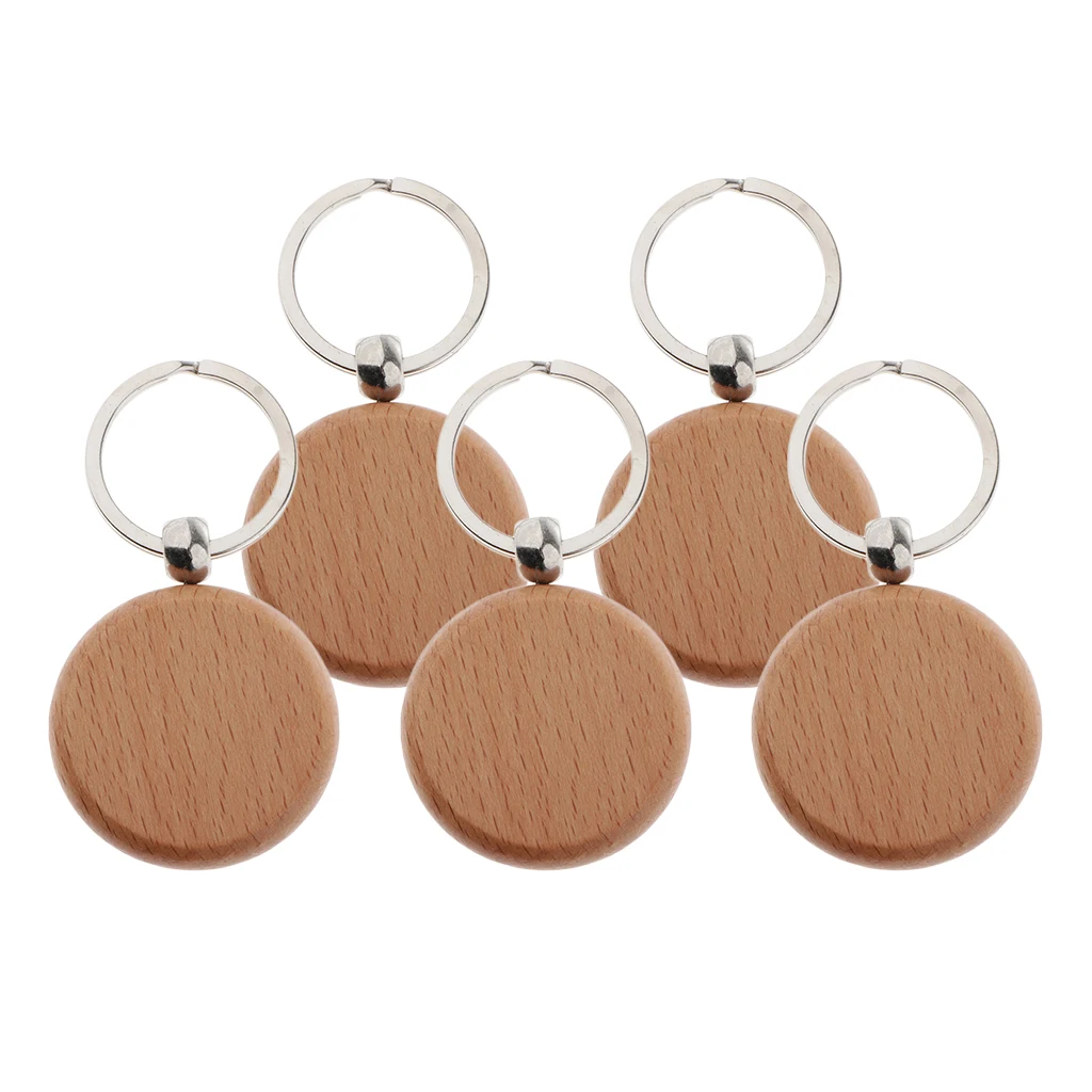 

5x Round Unpainted Rectangle Plain Wooden Key Chain Keychain Keychain Craft
