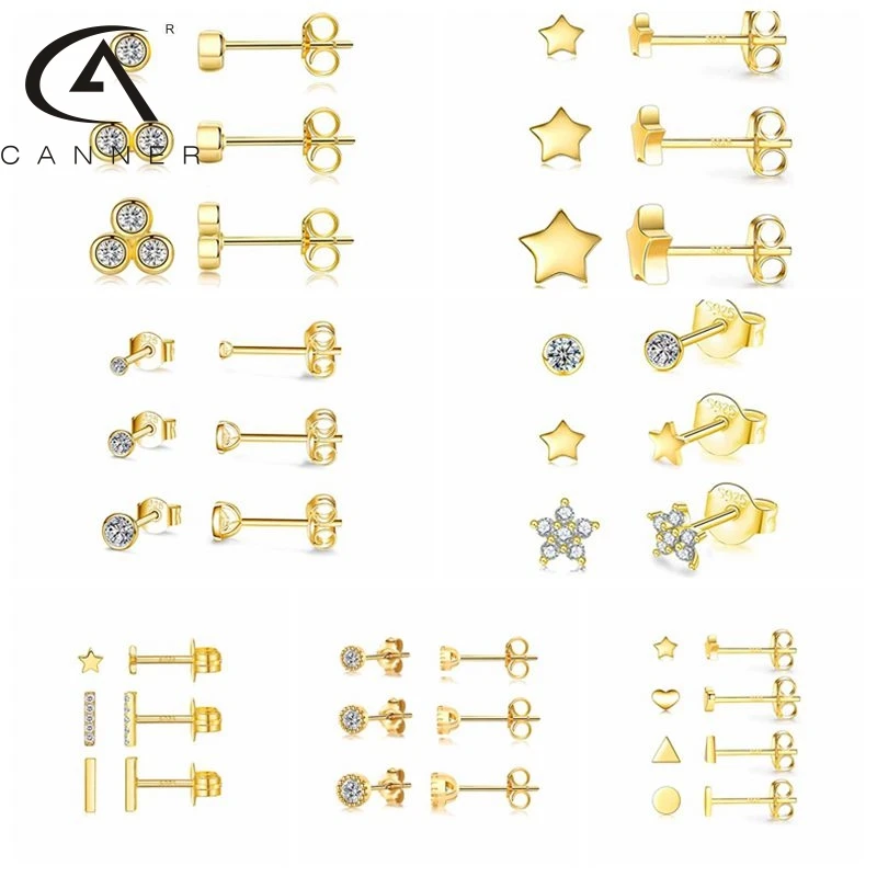 Женские серьги гвоздики CANNER из стерлингового серебра 925 пробы с цирконием 3