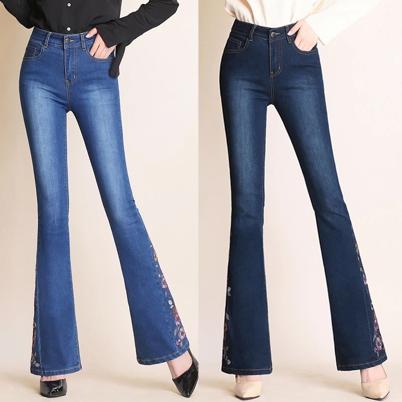 

2021 new style women's embroidered jeans stretch jeans women's bell bottoms women's trousers high waist skinny jeans stree