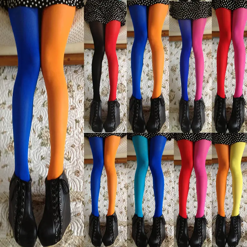 

Sexy Women Patchwork Footed Tights Stretchy Pantyhose Elastic Two Color Silk Long Stockings Skinny Legs Collant