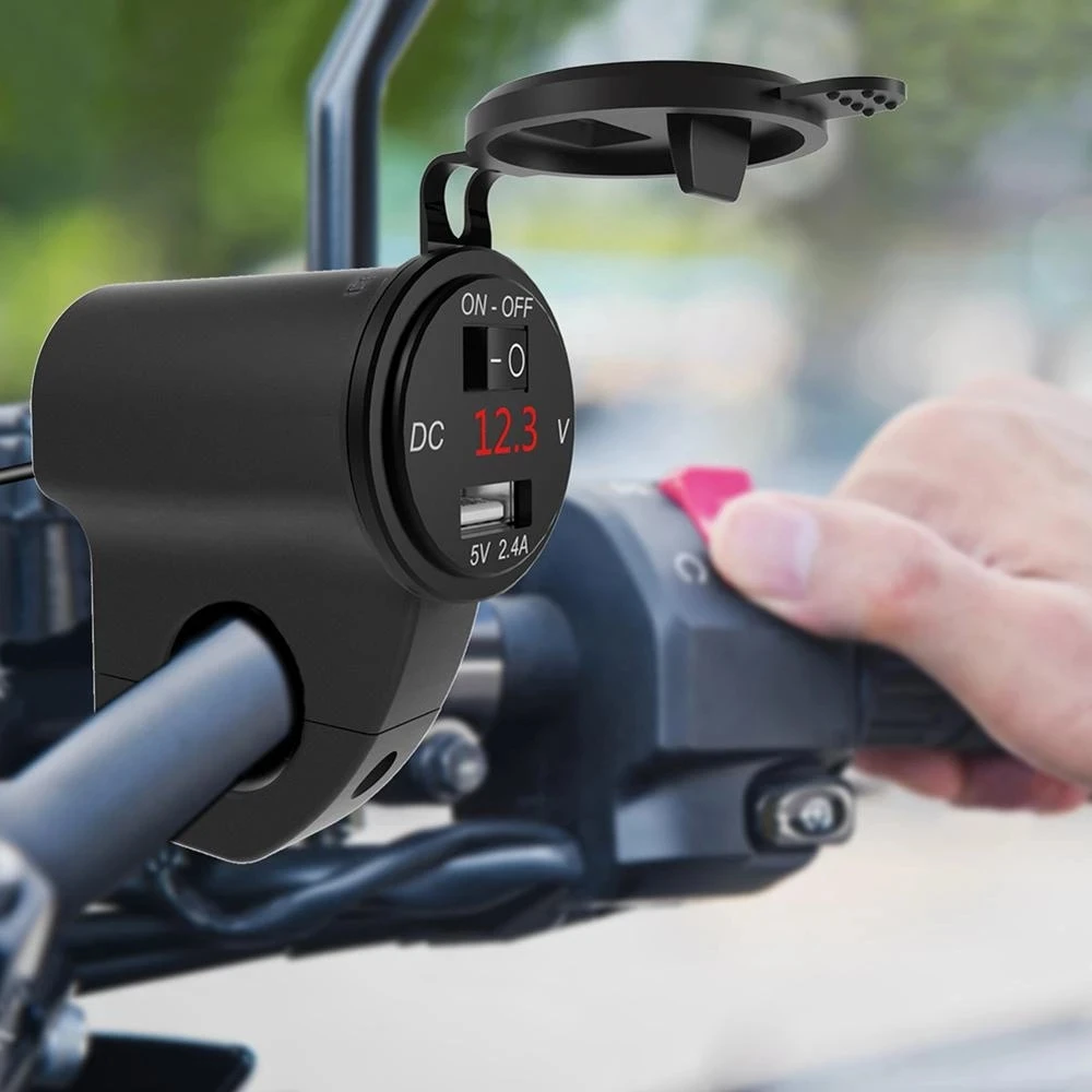 

Hot-Selling Motorcycle Aluminum Waterproof Mobile Phone Charger With Digital Display Car USB Fast Charging With Power-Off Switch