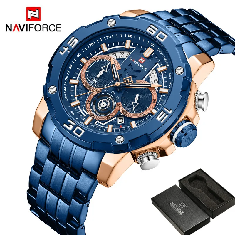 NAVIFORCE мужские часы Спортивные Хронограф Дата наручные Топ Бренд роскошные черные