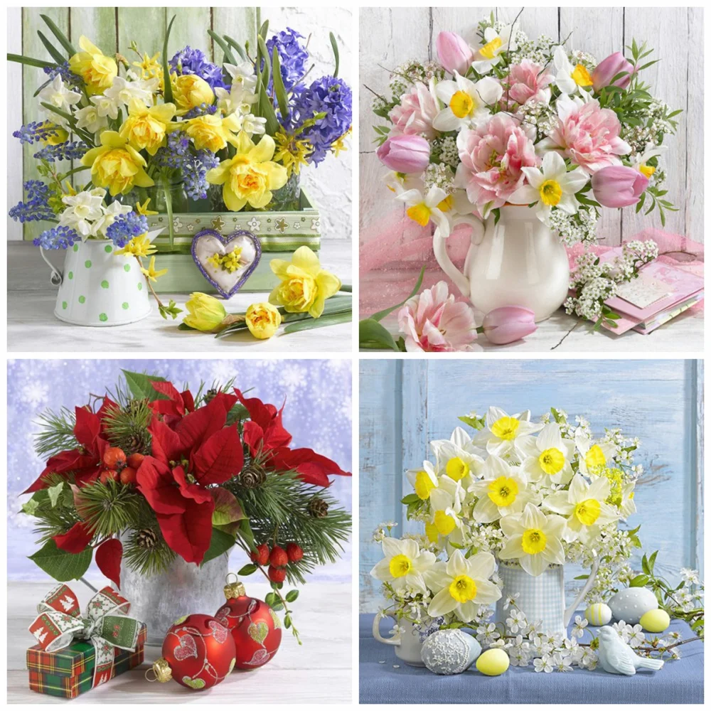 

Алмазная живопись Huacan 5d, Цветочная ваза, мозаичная вышивка, Нарцисс, сиреневые настенные наклейки, Алмазное искусство