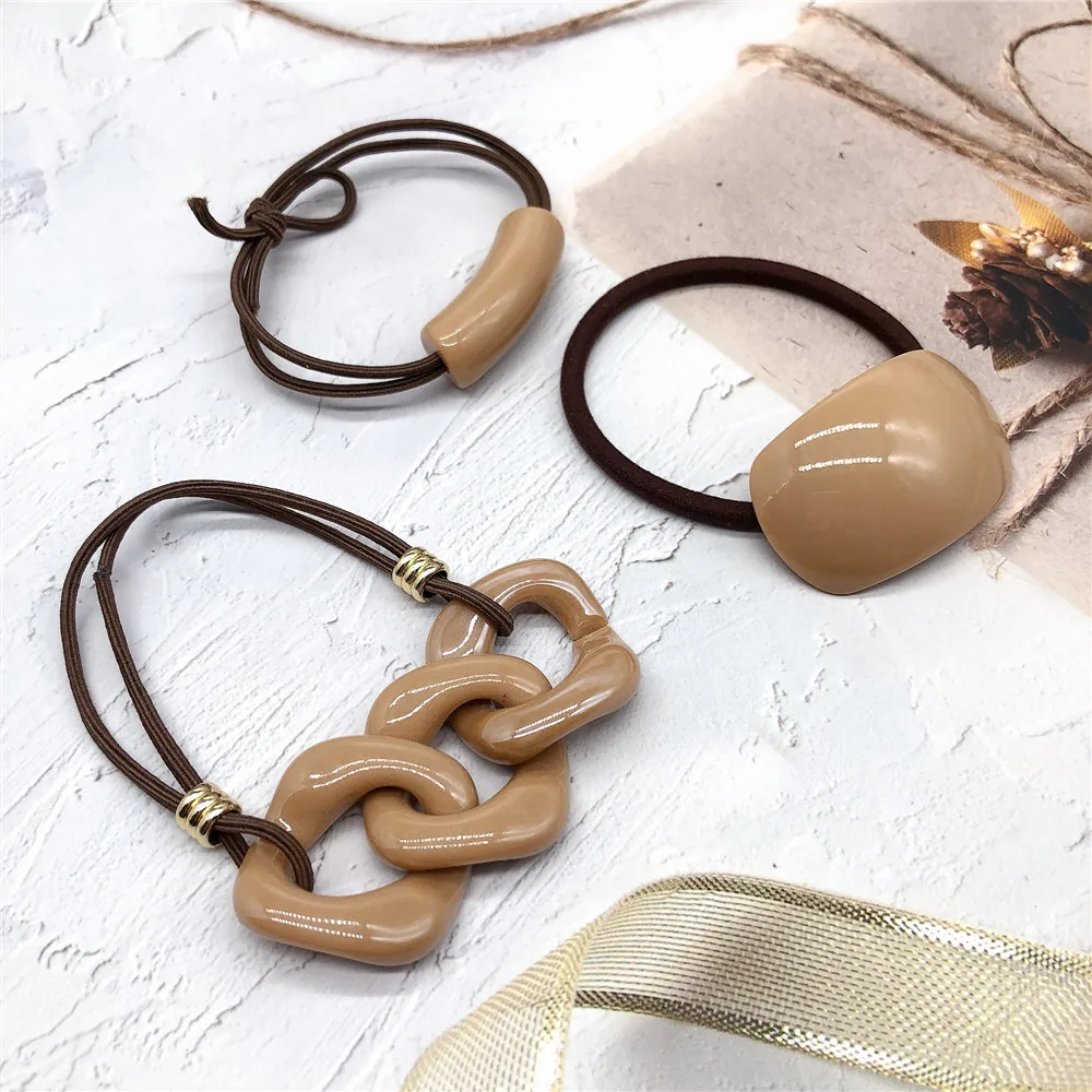 

Korea Style Simple Cute Girl Hair Ropes Color Acrylic Chain Geometric Elastic Rubber Bands for Women Fashion Hair Accessories