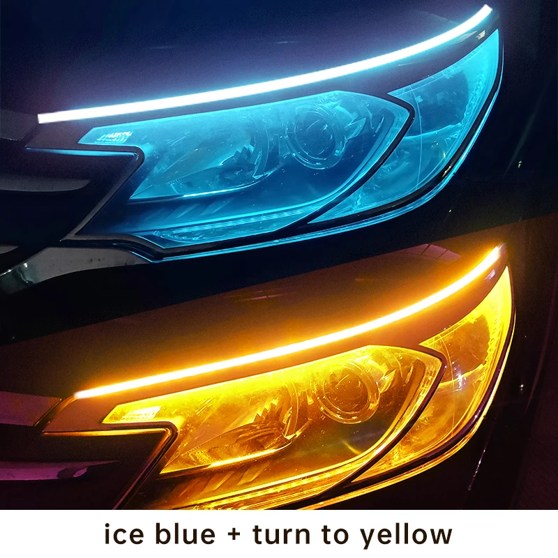 

2pcs LED Auto Headlights Yellow Brake Flow Lights DR Flexible Waterproof StripWhite Turn Signal Car Styling Accessories 12V