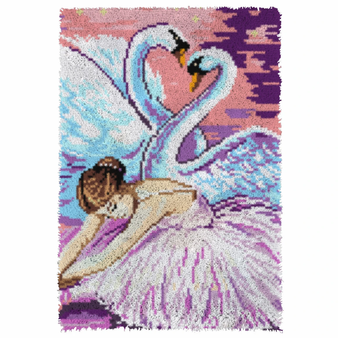 

Hobby Crafts Latch Hook Kits with Printed swan Pattern on Canvas DIY Rug Embroidery Set Crocheting Arts Crafts for Kids Adults
