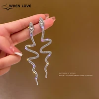 2021 trend women long earring rhinestone snake drop earrings korean fashion vintage piercing jewelry woman earings accessories
