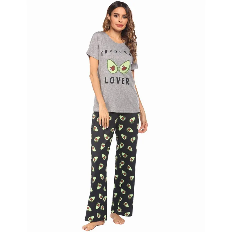 

Pajama Suit For Women Cotton Short-sleeved Printed Home Wear Solid Color Pajama Two-piece Set