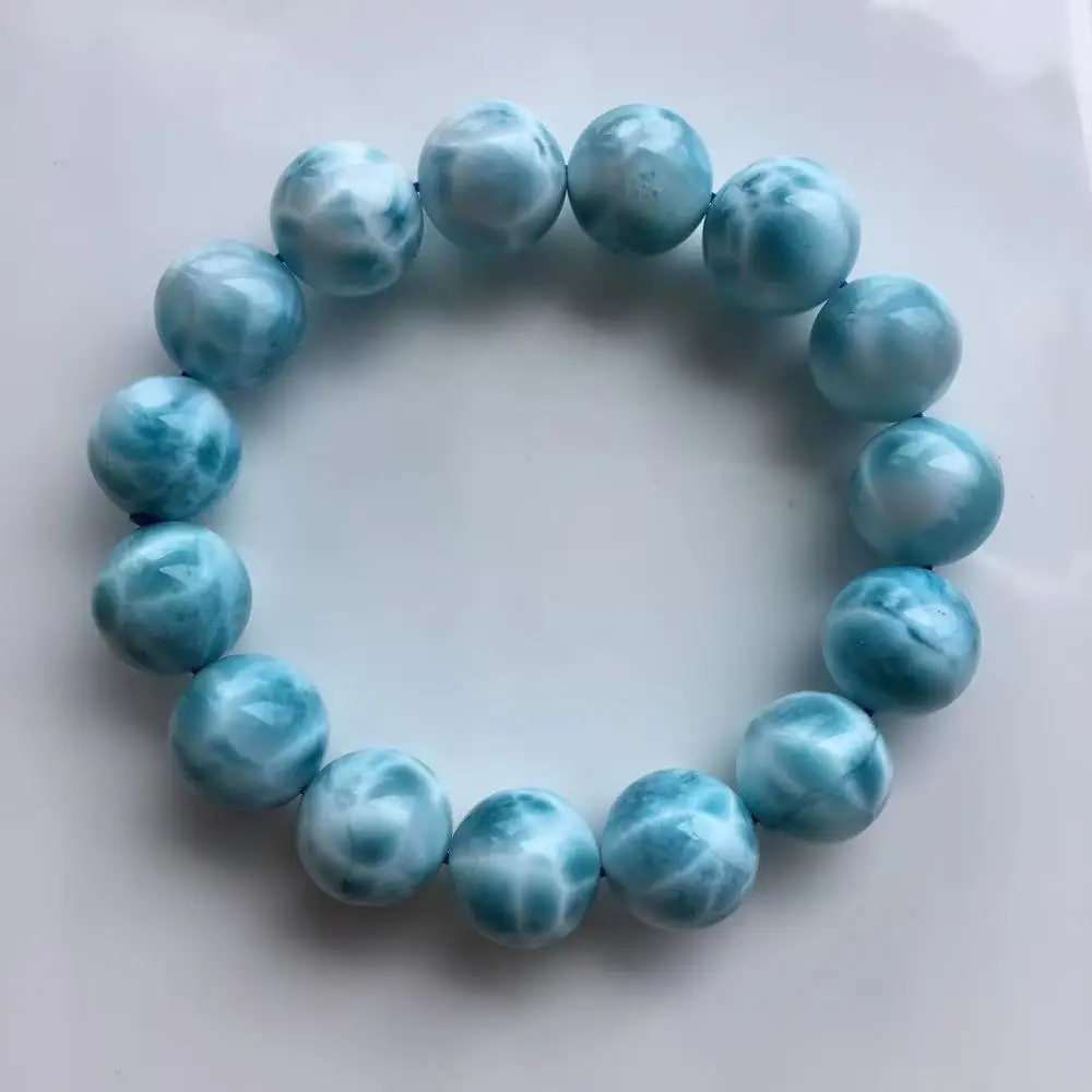 

Genuine 14.1mm Natural Blue Larimar Gemstone Bracelet Women Men Powerful Stretch Round Beads Crystal Bracelet Jewelry AAAAAA