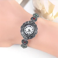 tracked girls ancient silver plated bracelet jewelry female red crystal heart quartz watch women hand accessories ladies watch