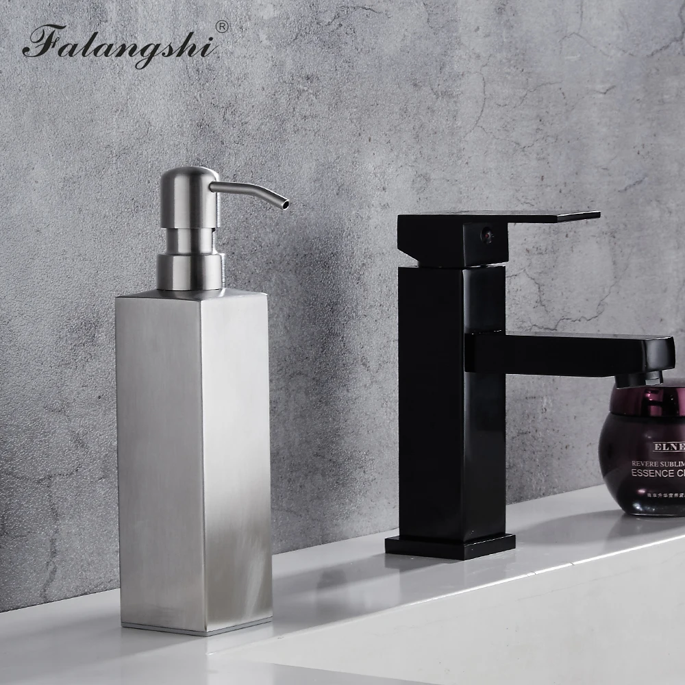 falangshi high quality black soap dispenser bathroom accessories stainless steel 304 wall mounted liquid soap organize wb8600 free global shipping