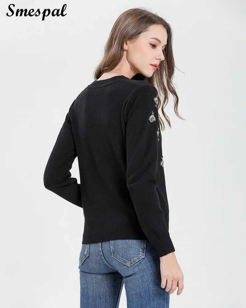 Зимний женский свитер шикарные вязаные пуловеры с маленькими пчелами Стразы -