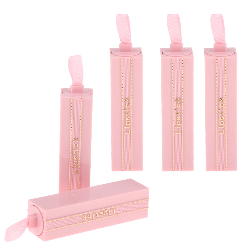 

5Pcs Plastic Empty Lipstick Tubes Lip Balm Containers DIY Lipstick Holders Refillable Pink
