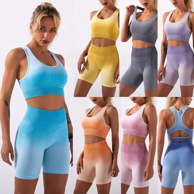 

2PCS Women Summer Seamless Yoga Set Fitness Sports Suits Gym Clothing Yoga Bra+High Waist Shorts Workout Pants 2Peice Set Women
