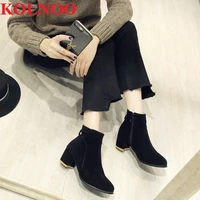 kolnoo newest vintage style handmade ladies thick heel boots faux kid suede ankle boots large size 34 50 evening fashion shoes