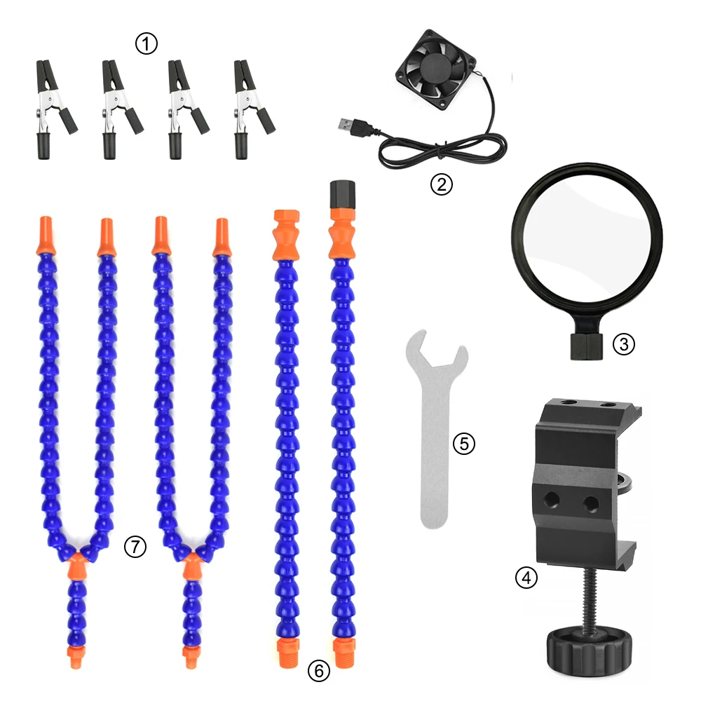 Toolour Soldering Helping Hand Third USB Flashlight Fan Magnifying Glass Flexible Arms Holder For Welding Repair | Инструменты