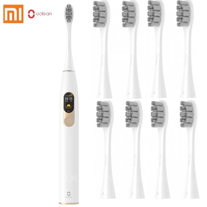 8pcs white head Новинка, электрическая зубная щетка Oclean X sonic, цветная, с сенсорным экраном, для взрослых, водонепроницаемая, USB, перезаряжаемая, ультра звуковая зубная щетка для дома - Цвет: 8pcs white head