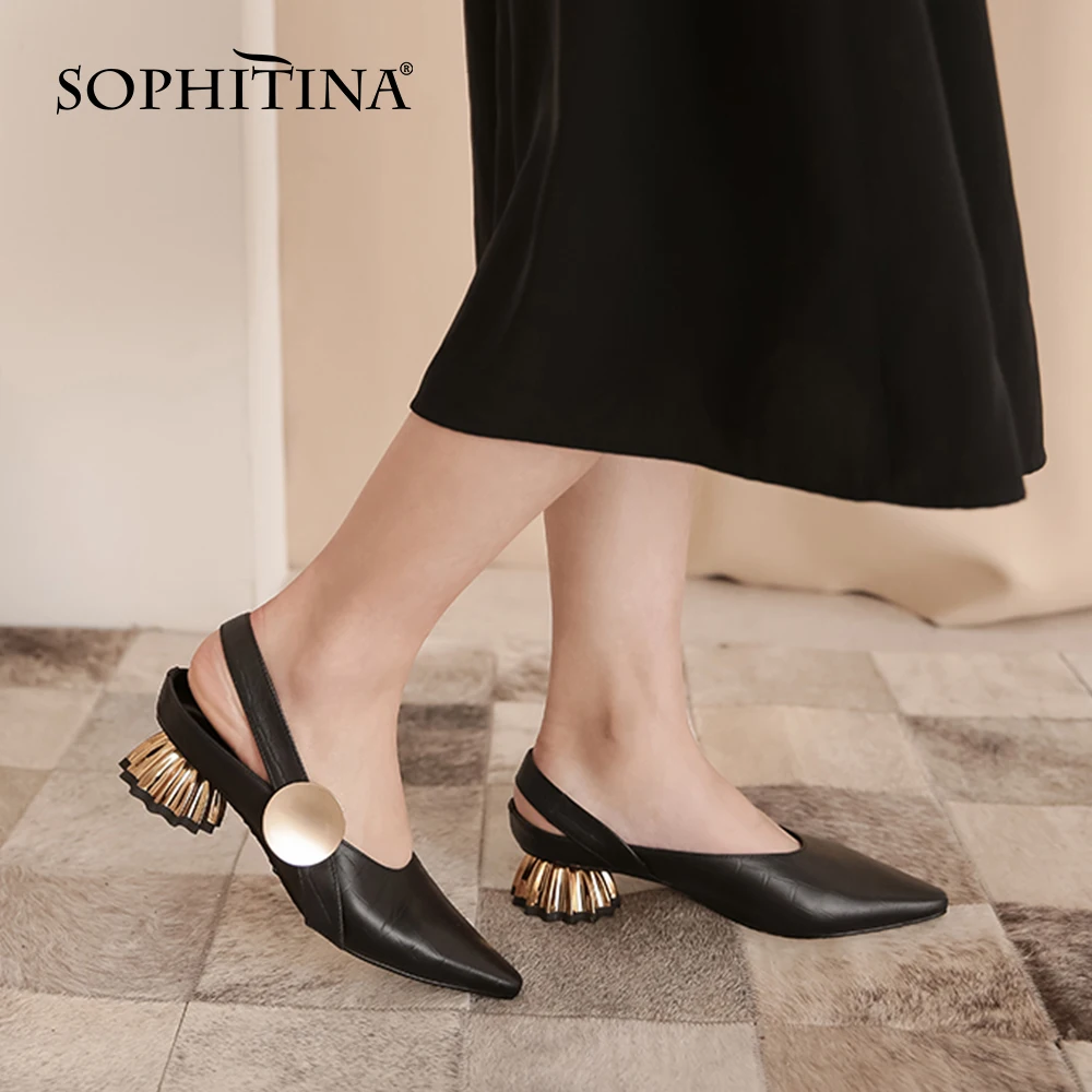 SOPHITINA/женские туфли-лодочки Особый каблук Металлический острый носок Слинбэки