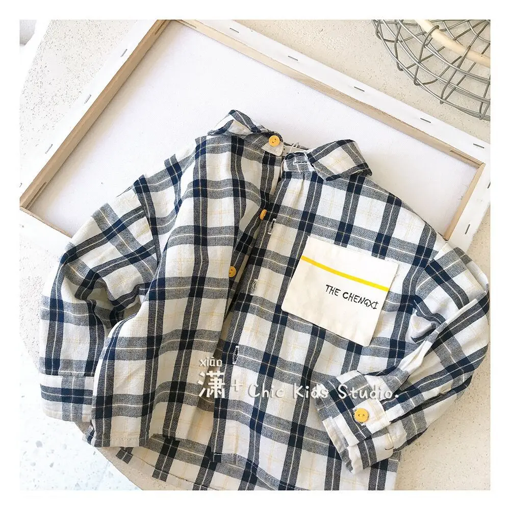 

2021 Spring Autumn Girls Boys Casual Plaid Blouse Baby Kids Children Long Sleeve Shirt