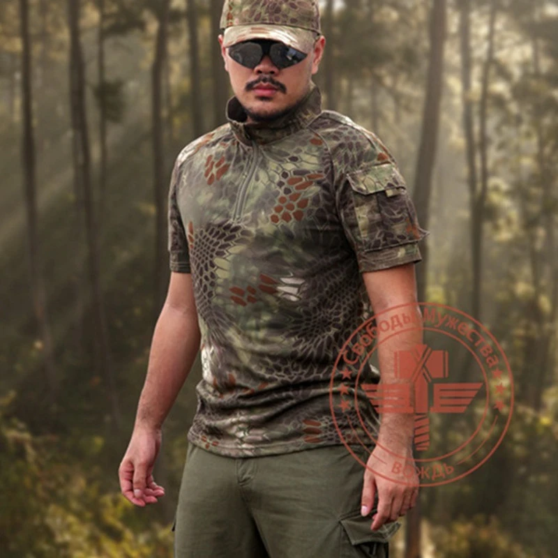 Летняя мужская камуфляжная футболка Открытый Кемпинг пеший Туризм Поход Рыбалка