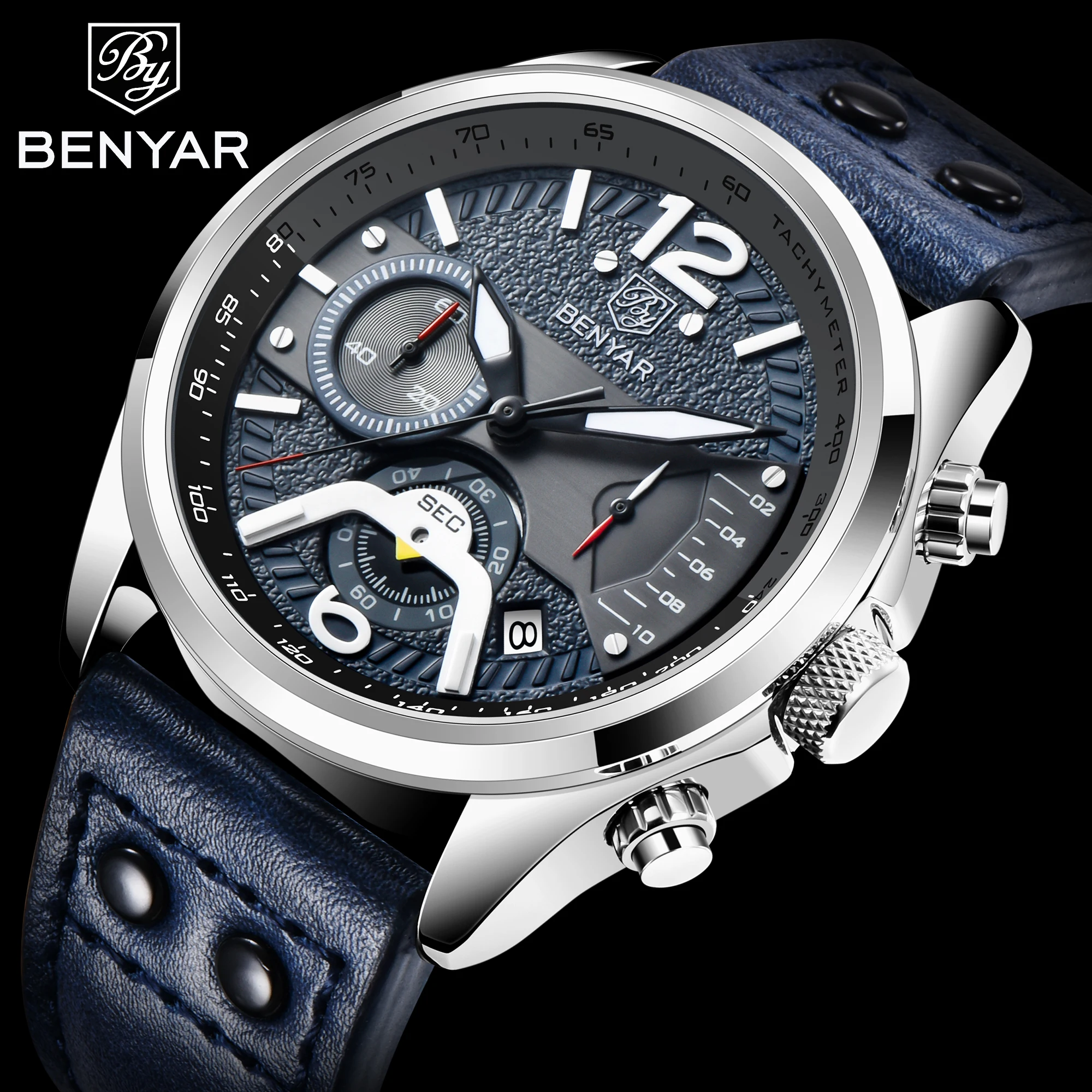 

BENYAR BY 5171 Men`s Watch Automatic Date Quartz Watches Men Chronograph Stop Clock Multi function Relogio Masculino hombre 3ATM
