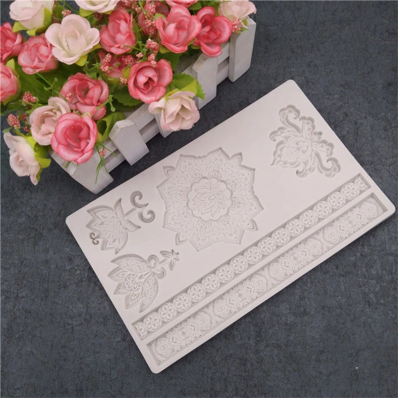 

Vintage Royal Flower Silicone Molds Curlicues Scroll Lace Sugarcraft Gumpaste Mold for European Frame Cake Border Decorating