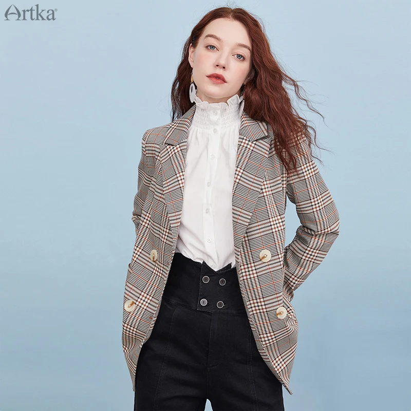 Женский клетчатый пиджак ARTKA повседневный блейзер в офисном стиле с шортами WA25005Q