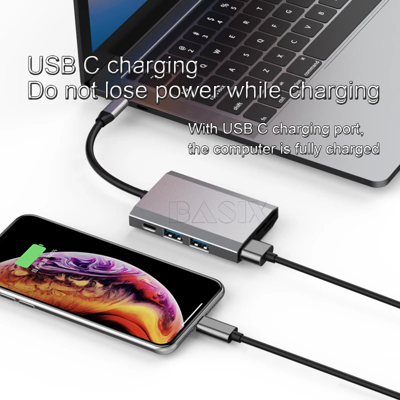 Basix USB 3 1 Type C концентратор Usb к HDMI-совместимый USB3.0/SD TF карта/PD адаптер для ноутбука