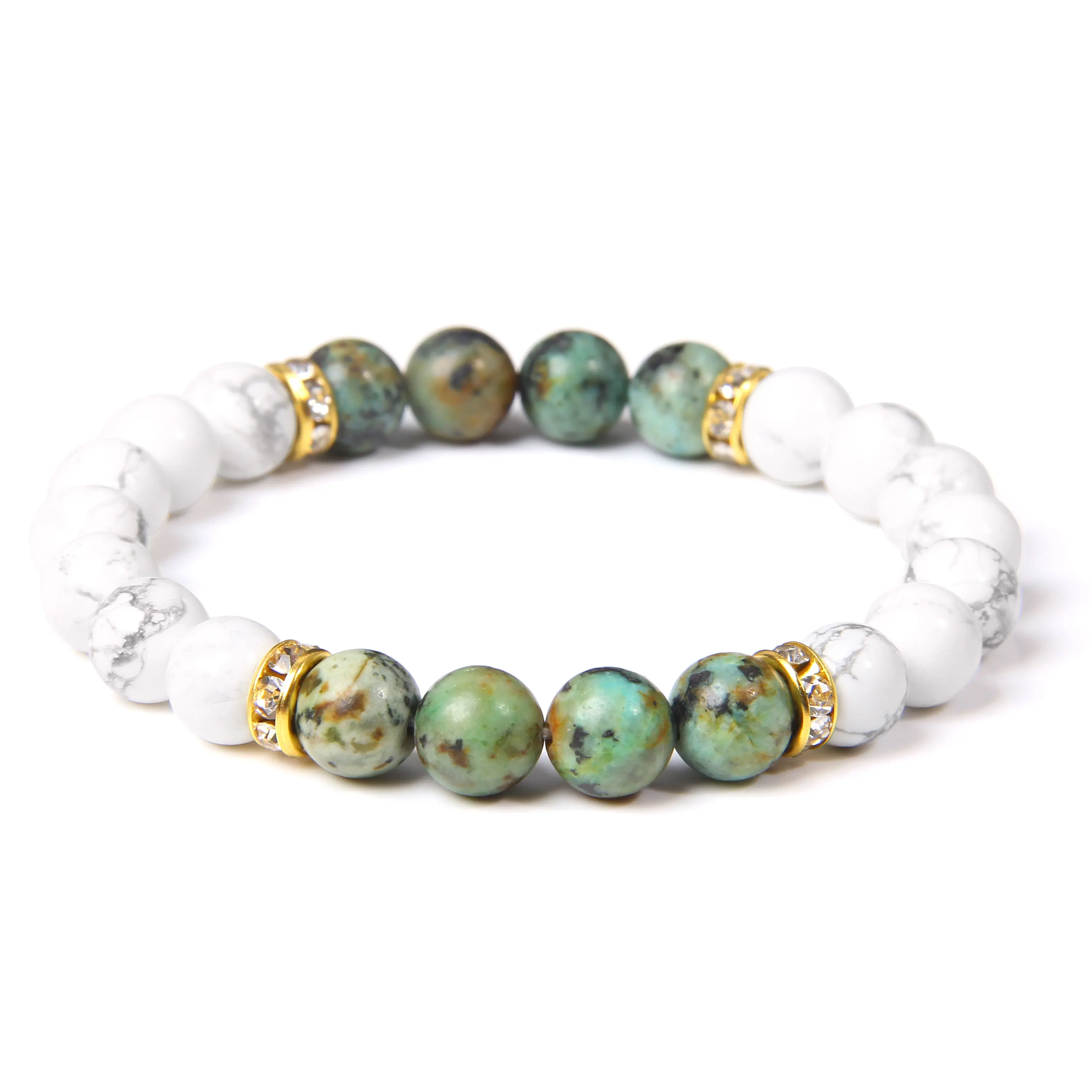 Природный Африканский браслет с бирюзой мужской модный каменными бусинами Howlite CZ