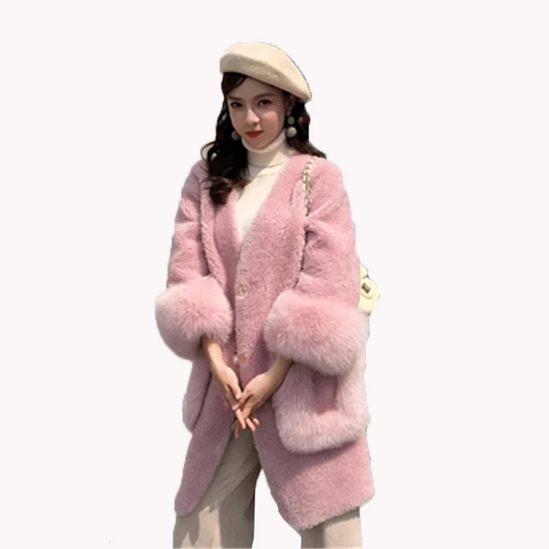 2019 зимняя новая Корейская версия имитация оторочка из овечьей шерсти пальто