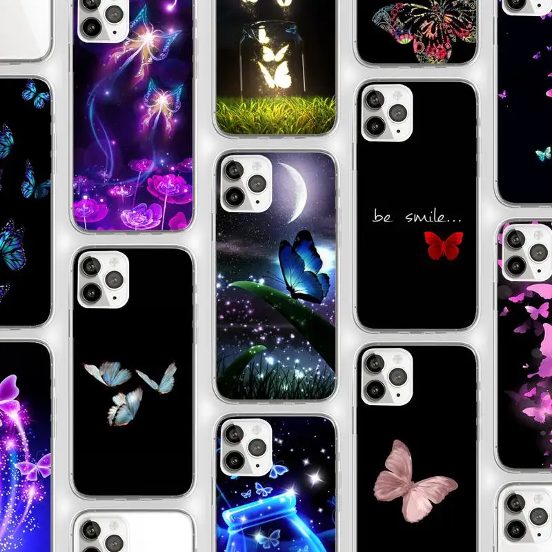 

Simple Cute Butterfly Patterned Phone Case Transparent soft For iphone 12 11 13 7 8 6 s plus x xs xr pro max mini