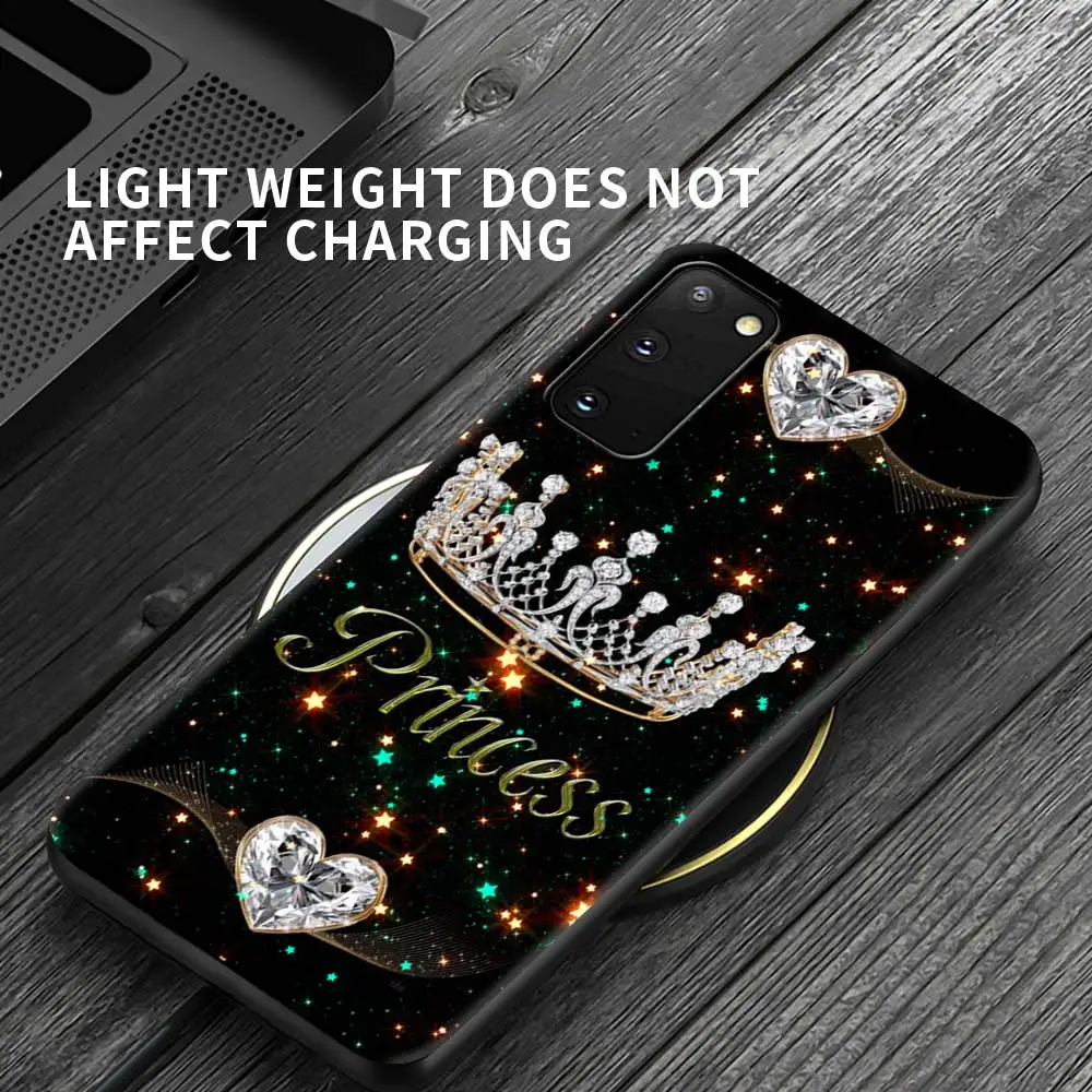 

Case For Samsung Galaxy S21 S20 FE S10 S8 S9 Plus Note 20 Ultra 9 8 10 Lite Black Shell Phone Fundas Diamond Crown Printing