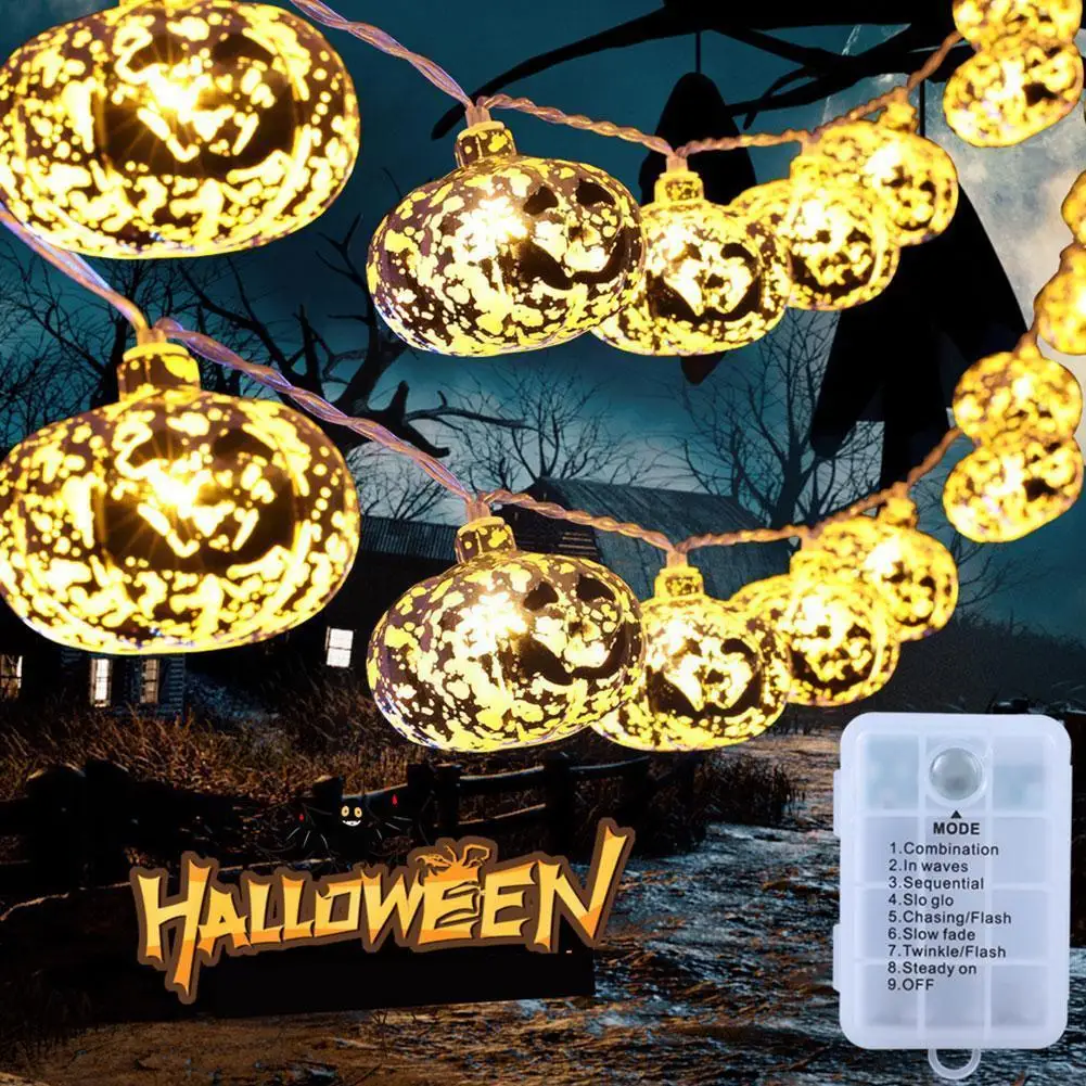 

3m 20LED Gold Pumpkin String Lights Waterproof Battery Ghost Remote Box Festival Lamp Decoration String Halloween Control G0B8