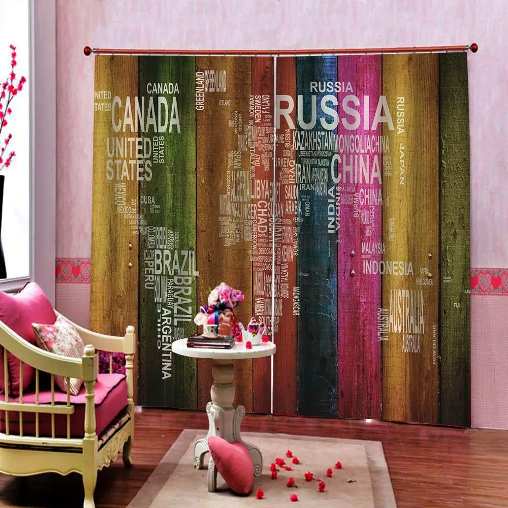 

Custom 3D Curains retro Curtains For Living Room Bedroom Blackout Thick Wooden Drapes Cortinas