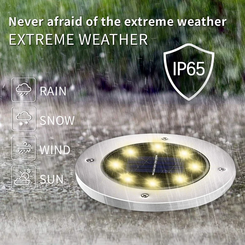 

Solar Ground Lights, 8 LED Warm Light Outdoor Solar Disk Lights, Waterproof In-Ground Lights, Solar Garden Lights, Landscape Lig