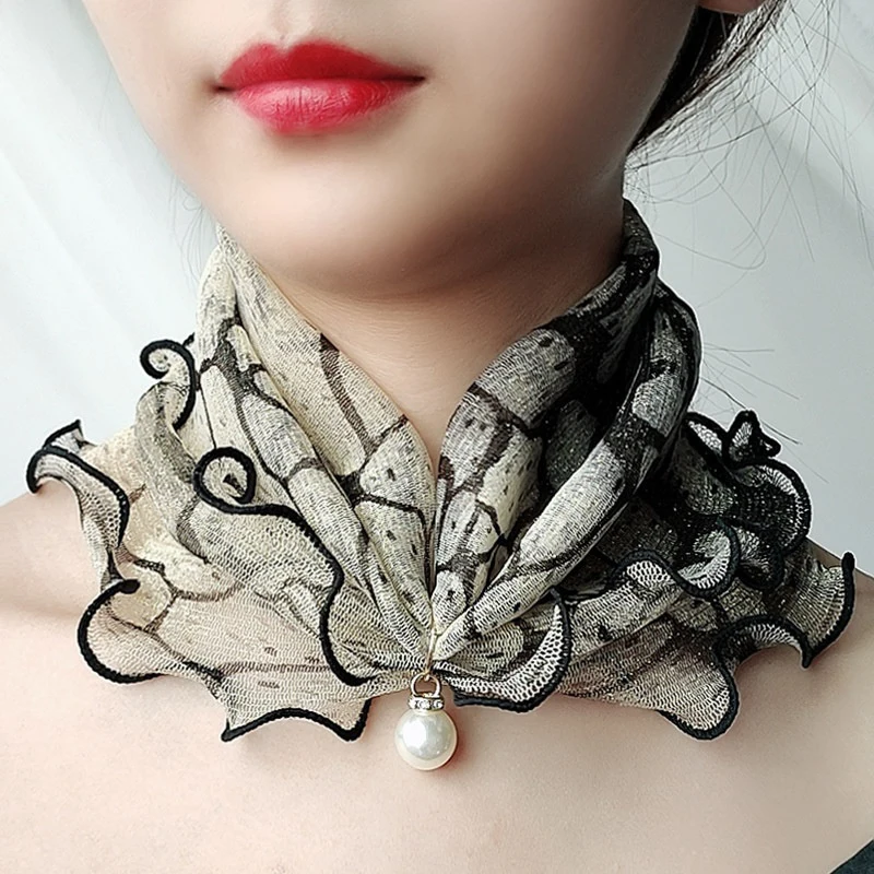 Женский кружевной шифоновый шарф с жемчугом | Тематическая одежда и униформа