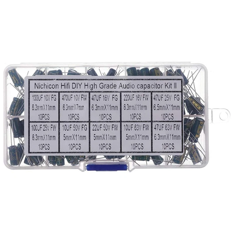 

EJG0114 100Pcs 100Uf 10V Fg-47Uf 63V Fw HiFi DIY Highschool Grade Audio Electrolytic Capacitor Kit