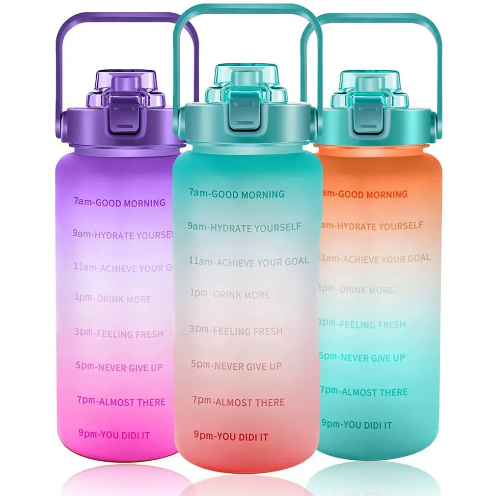 Large Capacity Free Motivational With Time Marker Fitness Jugs Gradient Color Plastic Cups Outdoor Frosted Water Bottle | Спорт и