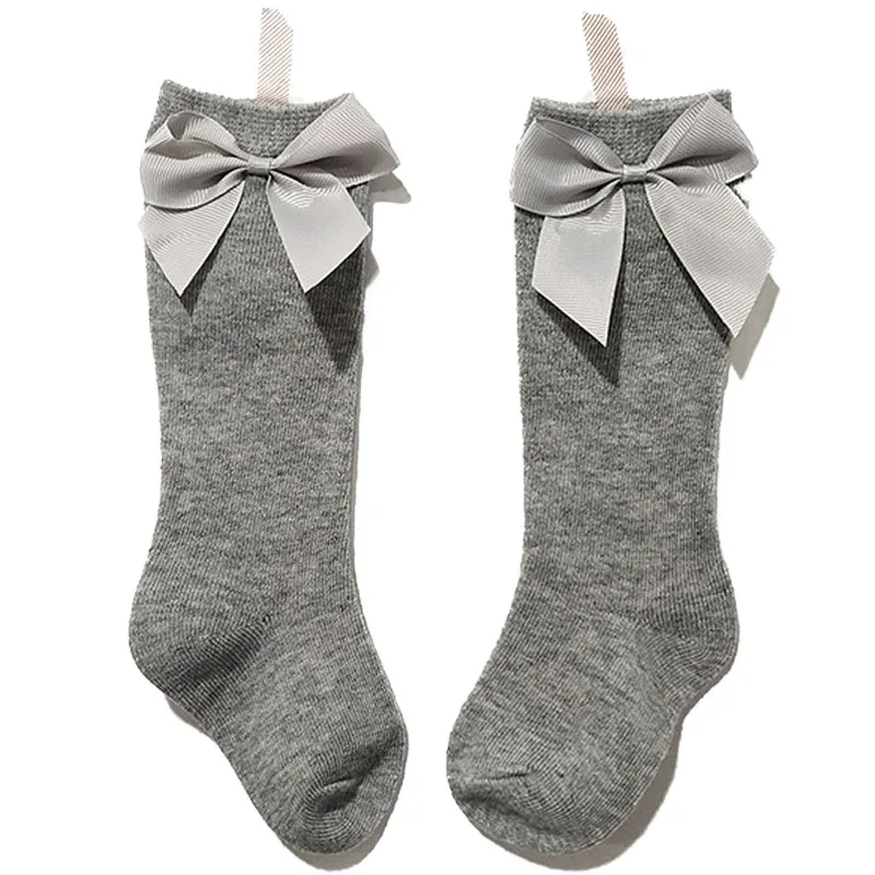 Носки детские до колена мягкие хлопковые в испанском стиле с большим бантом для