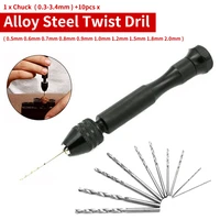 10pcs twist drill bit mini micro aluminum alloy hand drill with keyless chuck woodworking drilling rotary tools