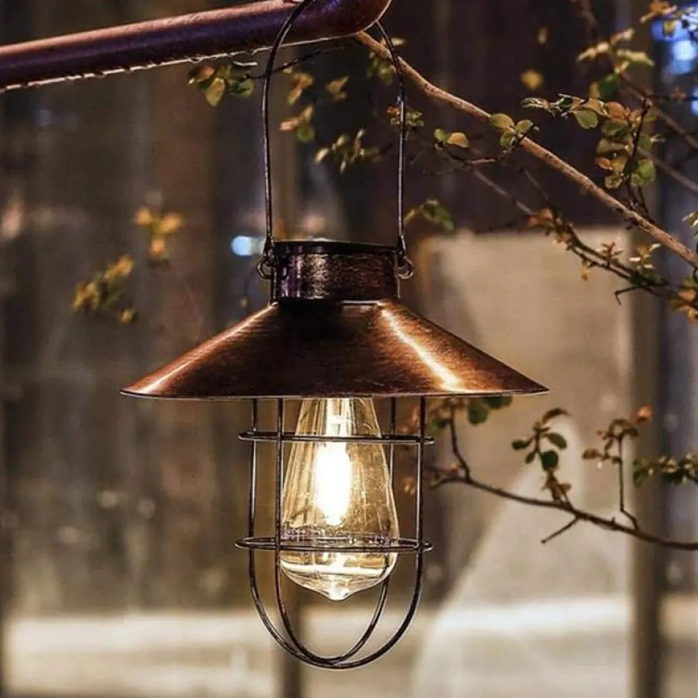 

Solar Bulb Light Outdoor Hanging Waterproof Metal LED Lantern Waterproof Vintage Tungsten Light Decoration Garden Patio Backyard
