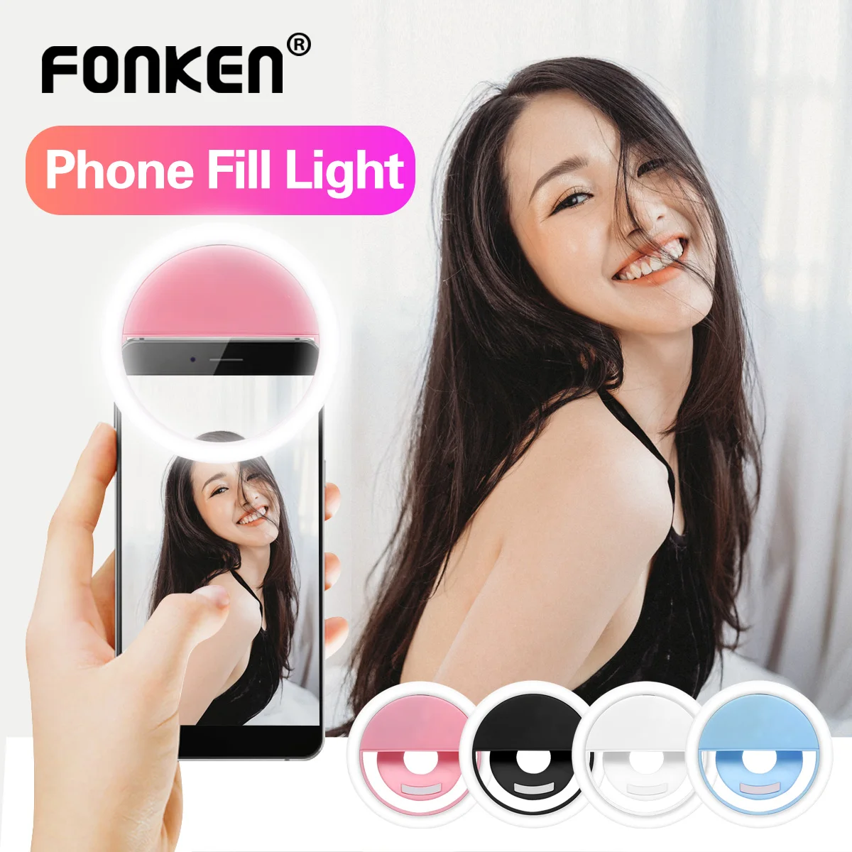 

Selfie Ring Light for Mobile Phone LED Fill Light Smartphone Camera Clipon Lamps Women Girls Makeup Beauty Night Enhancing Light