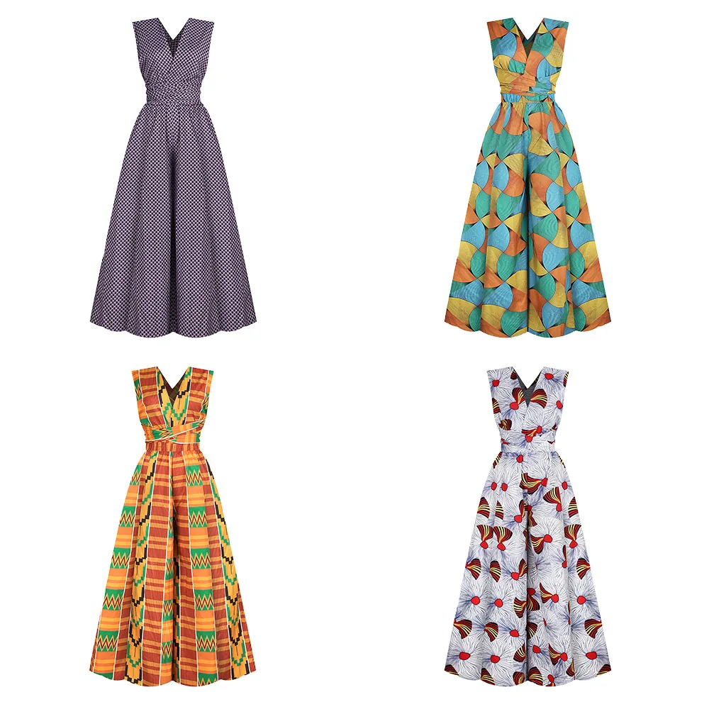 

Women Sexy Boho Middle East African Dashiki Jumpsuits Ankara Style DIY Bandage Rompers Africa Clothes Dress Robe Africaine Femme