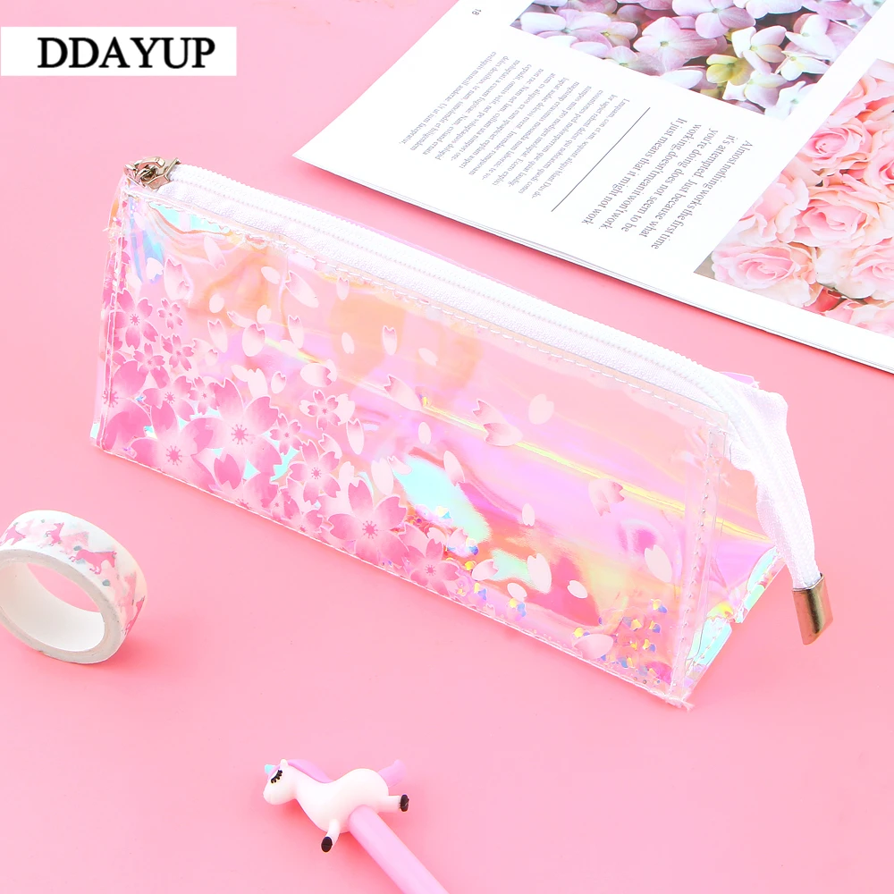 Прозрачный розовый блестящая лазерная сумка карандаш Sakura школьные