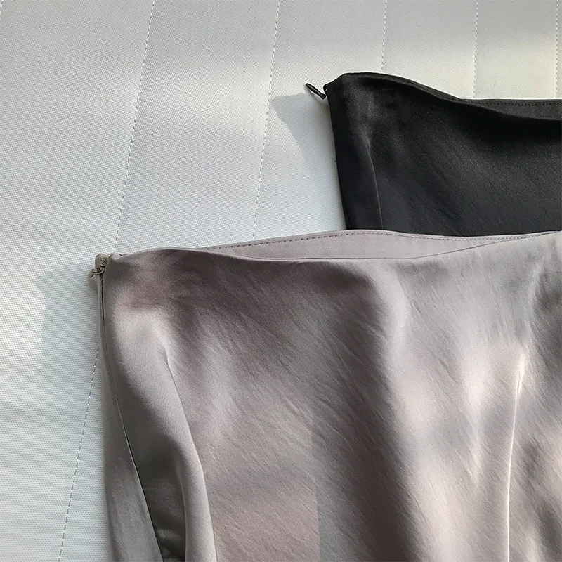 Летняя шелковая атласная юбка 2020 винтажная длинная миди с завышенной талией